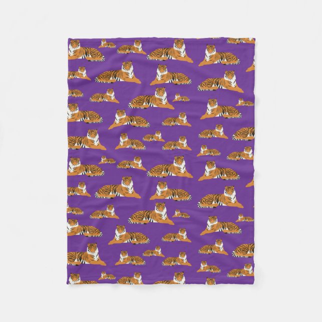 Purple Orange Jungle Tiger Animal Pattern  Fleece Blanket (Front)