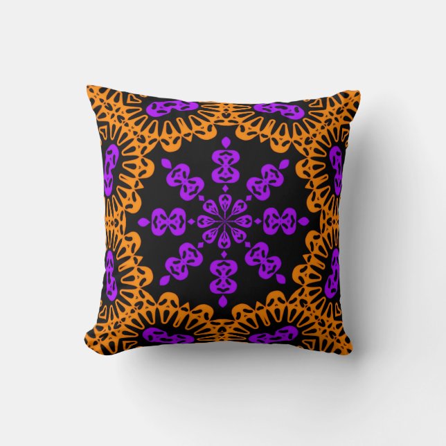 Purple Orange Kaleidoscope Abstract Throw Pillow (Front)