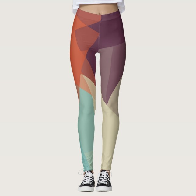 Purple Orange Mint Modern Geometric Pattern Leggings (Front)