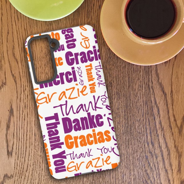 Purple Orange Multilingual Typography Thank You  Samsung Galaxy S21 Case (Creator Uploaded)