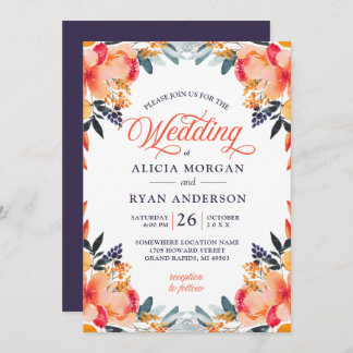 Purple orange odessa watercolor flower invitation