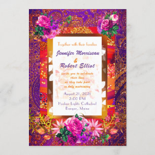 Purple Orange Paisley Floral Wedding Invitation
