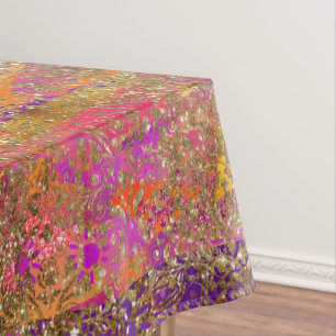 Purple Orange Paisley Gold Damask Wedding  Tablecloth