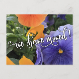 Purple/Orange Pansies Photo "We have moved" notice Announcement Postcard