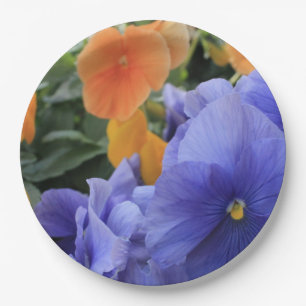 Purple & Orange Pansies w/ Green Floral Photo 4810 Paper Plate