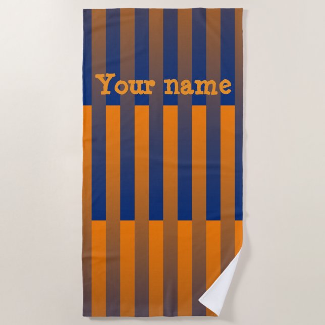 Purple Orange Personalise Striped Pattern Beach Towel (Front)