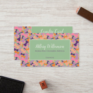 Purple Orange Pink dog bone pet grooming service Loyalty Card