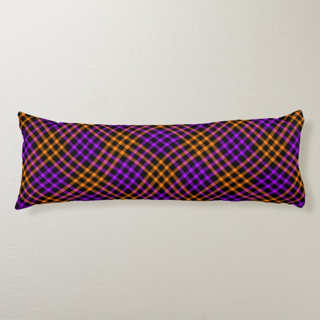 Purple Orange Plaid Checker Seamless Pattern Body Cushion (Front)