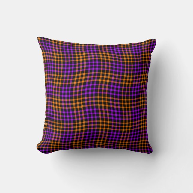 Purple Orange Plaid Checker Seamless Pattern Cushion (Front)