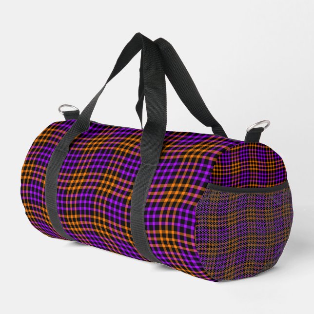 Purple Orange Plaid Checker Seamless Pattern Small Duffle Bag (Right Corner)