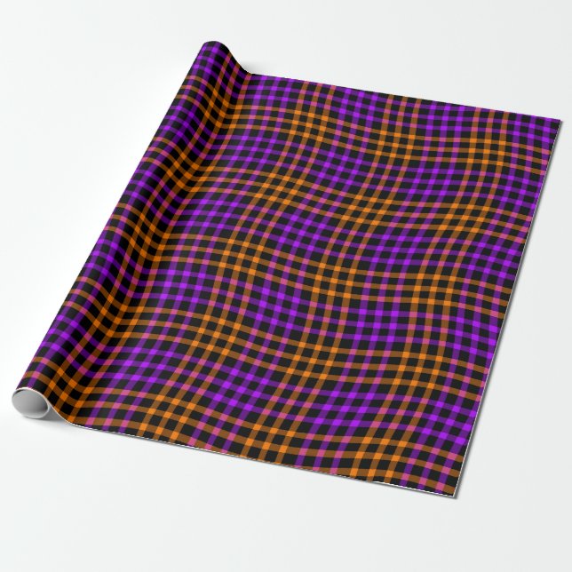Purple Orange Plaid Checker Seamless Pattern Wrapping Paper (Unrolled)