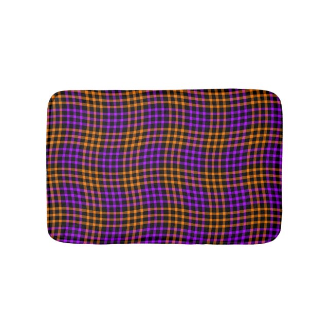 Purple Orange Plaid Chequered Seamless Pattern Bath Mat (Front)