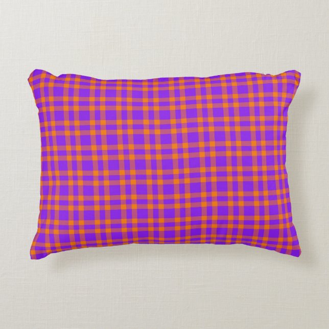 Purple Orange Plaid Pattern Decorative Cushion (Front)