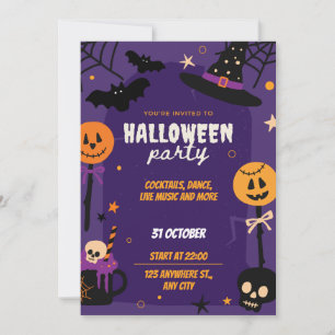 Purple Orange Playful Halloween Party Invitations