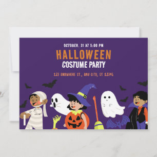Purple Orange Playful Illustrative Halloween Party Invitation