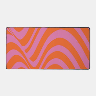 Purple Orange Retro Liquid Groovy Stripe Pattern Desk Mat