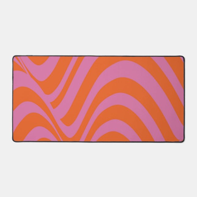 Purple Orange Retro Liquid Groovy Stripe Pattern Desk Mat (Front)