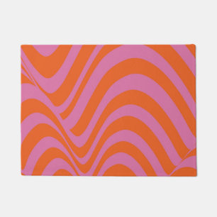 Purple Orange Retro Liquid Groovy Stripe Pattern Doormat