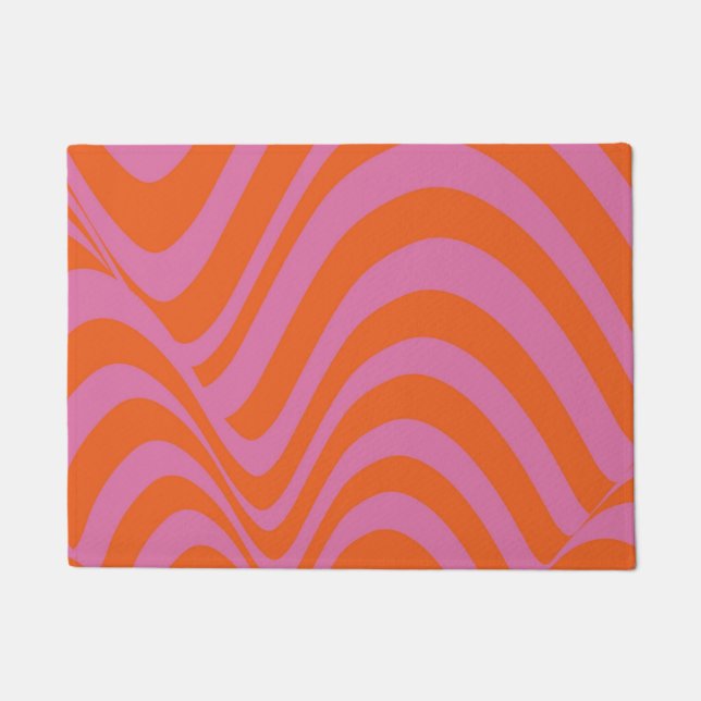 Purple Orange Retro Liquid Groovy Stripe Pattern Doormat (Front)