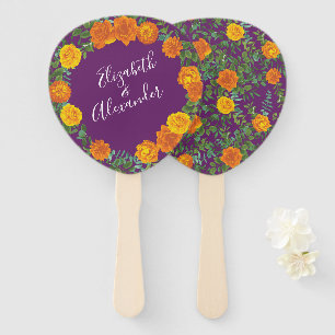 Purple Orange Rose Wedding Spring Hand Fan