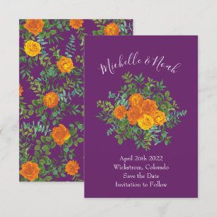 Purple Orange Rose Wedding Spring Invitation
