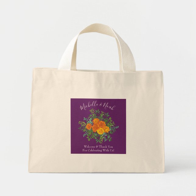 Purple Orange Rose Wedding Spring Mini Tote Bag (Front)