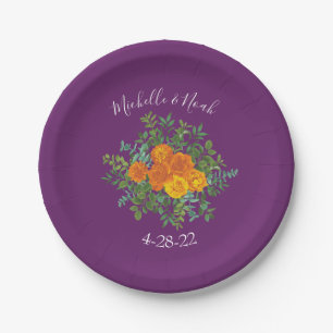 Purple Orange Rose Wedding Spring Paper Plate