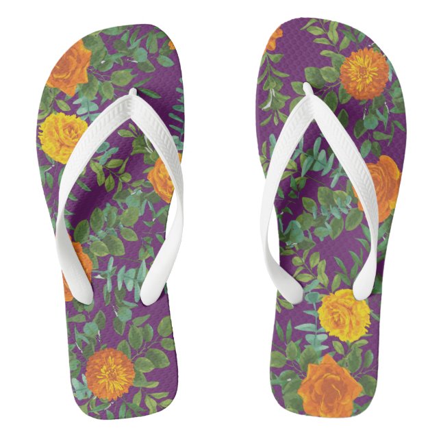 Purple Orange Rose Wedding Spring Thongs (Footbed)