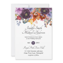 Purple Orange Roses Plum Floral Wedding Invitation