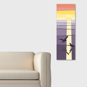 Purple Orange Seabirds at Shore Vector Art Poster