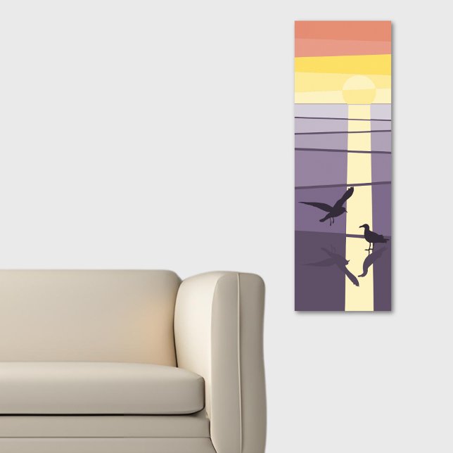 Purple Orange Seabirds at Shore Vector Art Poster (Purple Orange Seabirds at Shore Vector Art Poster)