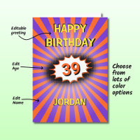 Purple orange splash custom name age birthday