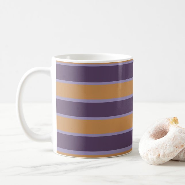 Purple Orange Stripes  Coffee Mug (With Donut)
