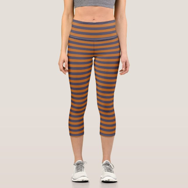 Purple Orange Stripes Pattern Capri Leggings (Front)