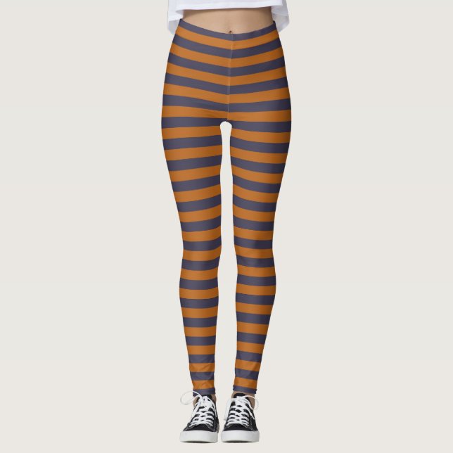Purple Orange Stripes Pattern Leggings (Front)