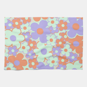 Purple Orange Teal Tropical Floral Botanical Tea Towel