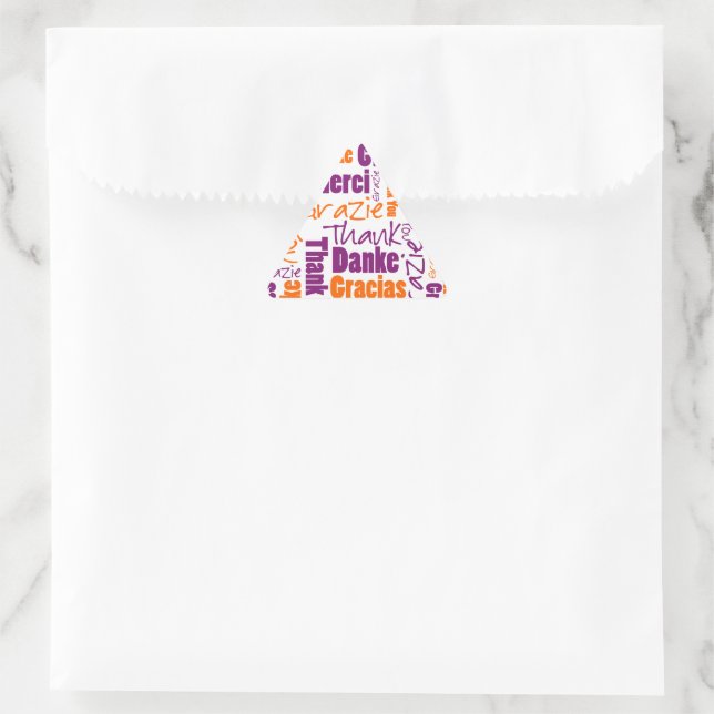 Purple / Orange Thank You Multilingual Word Cloud Triangle Sticker (Bag)