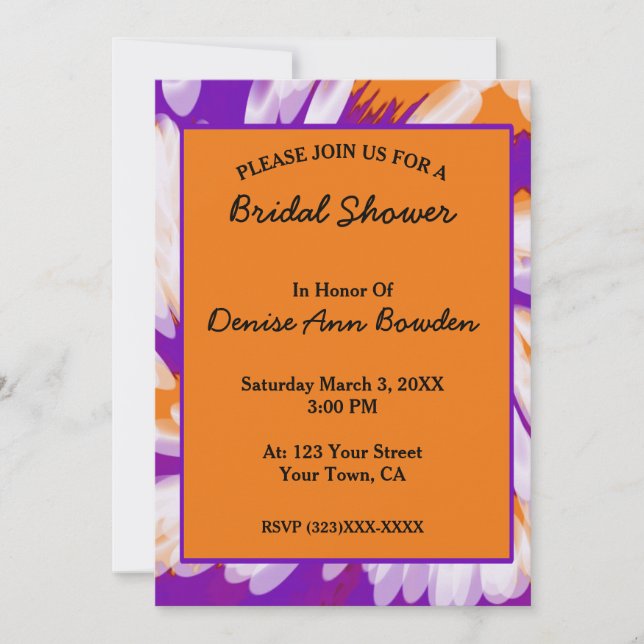 Purple Orange Tie Dye Swirl Bridal Shower Invitation (Front)