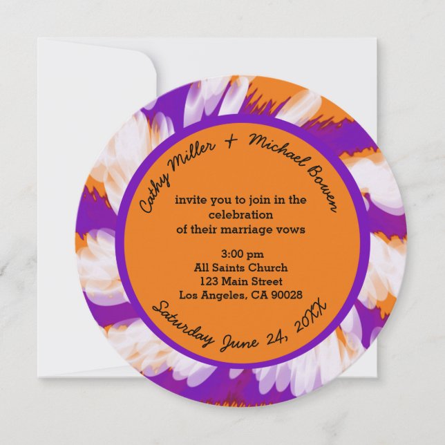 Purple Orange Tie Dye Swirl Wedding Invitation (Front)