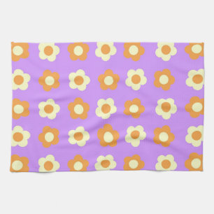 Purple Orange Tropical Floral Botanical Spring Tea Towel