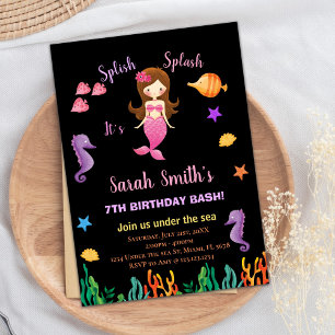Purple Orange Under the sea little mermaid Invitation