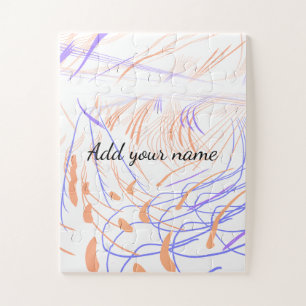 Purple orange watercolor abstract add name text th jigsaw puzzle