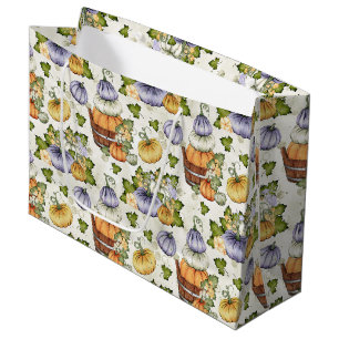 PURPLE ORANGE WHITE FALL AUTUMN PUMPKINS LARGE GIFT BAG