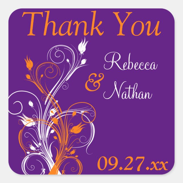 Purple Orange White Floral 1.5" Wedding Sticker (Front)