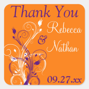 Purple Orange White Floral 1.5" Wedding Sticker 3