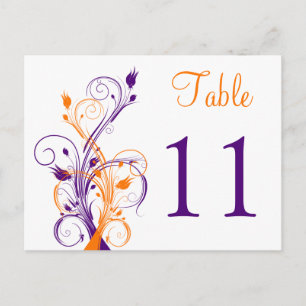 Purple Orange White Floral Table Number Postcard