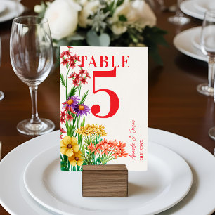 Purple Orange Wildflowers Wedding Table Number