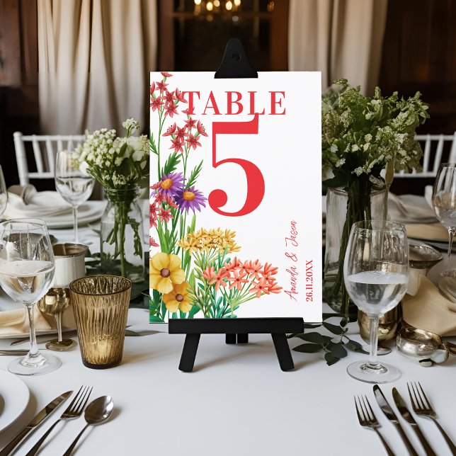 Purple Orange Wildflowers Wedding Table Number (Purple Orange Wildflowers Wedding Table Number)