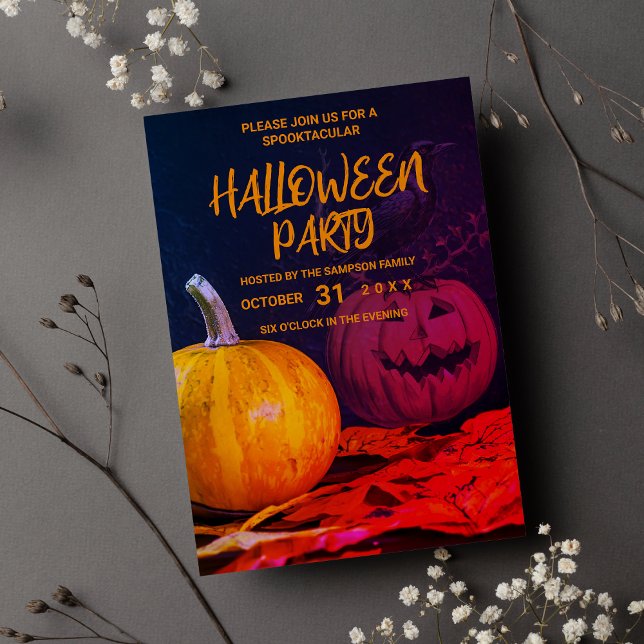 Purple orange yellow halloween pumpkin invitation (Purple orange yellow halloween pumpkin)