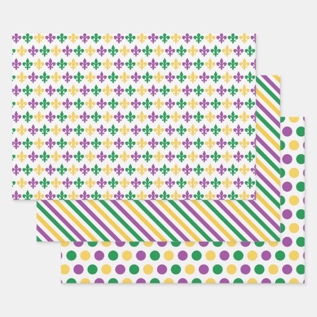 PURPLE ORANGE YELLOW MARDI GARS THEME WRAPPING PAPER SHEET (Set)